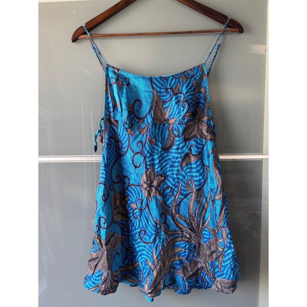 Vtg Victoria's Secret 100% Silk Blue Floral Slip Top Babydoll Camisole Tunic Y2K